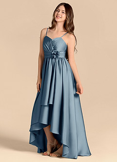 Azazie Catalina Junior Jurk van Stretch Satijn met A-Lijn Sweetheart Halslijn Stoffig Blauw image7