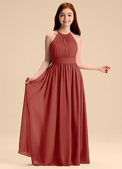 Azazie Malone Junior Terracotta A-Line Pleated Chiffon Dress image6