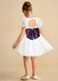 Azazie Debbie Flower Girl Dresses Ivory Plum Ball-Gown Sweetheart Neckline Organza Dress image9