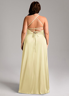 Azazie Mei Brautjungfernkleider A-Linie V-Hals Stretch-Satin Kleid Zitronensorbet image8