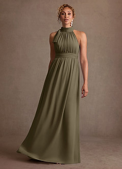 Azazie Antoinette Mother of the Bride Dresses Willow Green A-Line Pleated Chiffon Dress image3