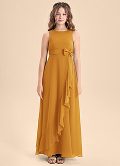 Azazie Lilenne Junior Butterscotch A-Line Bow Chiffon Dress image5