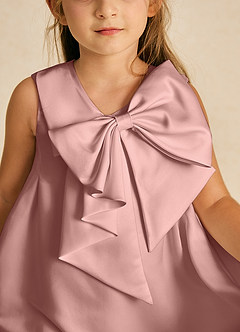 Azazie Zoey Flower Girl Dresses Rose Gold A-Line Bow Matte Satin Dress image2
