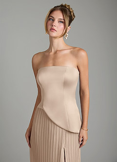 Azazie Tierney Bridesmaid Dresses Taupe A-Line Strapless Chiffon Convertible Dress image3