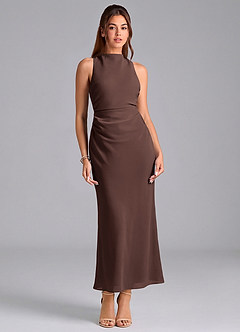 Azazie Evadne Bridesmaid Dresses Ganache Sheath Pleated Chiffon Dress image3