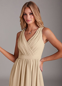 Azazie Kingsley Bridesmaid Dresses Champagne A-Line Lace Chiffon Dress image6