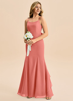 Azazie Lioren Junior Salmon Pink Mermaid Bow Chiffon Dress image4