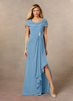 Azazie Mary Abiti per la Madre della Sposa Abito A-Line in Chiffon Spacco Laterale Blu Acciaio image1