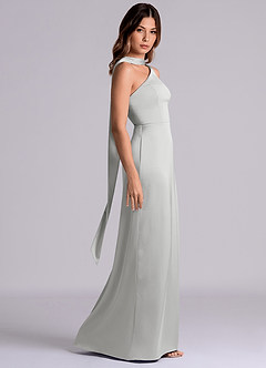 Azazie Philana 신부 들러리 드레스 A라인 한쪽 어깨 스트레치 새틴 바닥 길이 드레스 image3