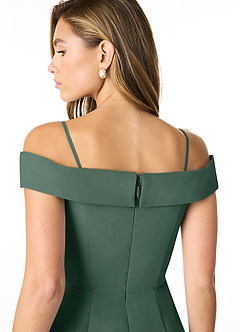 Azazie Lecia Bridesmaid Dresses Sea Moss Empire Off-The-Shoulder Pleated Chiffon Convertible Dress image7