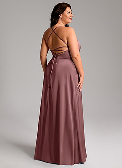 Azazie Mei Bridesmaid Dresses Vintage Mauve A-Line V-Neck Stretch Satin Dress image11