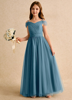 Azazie Yuna Girls Formal vestidos de niña de las flores Vestido de Bermudas de Tul de Corte en A con Vestidos sin tirantes image5