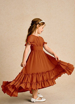 Azazie Kass Flower Girl Dresses Paprika A-Line Pleated Chiffon Dress image5