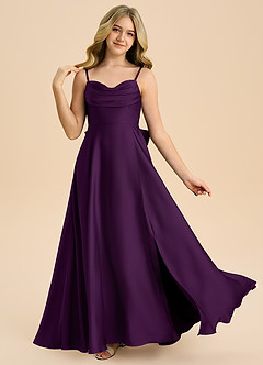 Azazie Bear Junior Grape A-Line Sweetheart Neckline Stretch Satin Dress image1