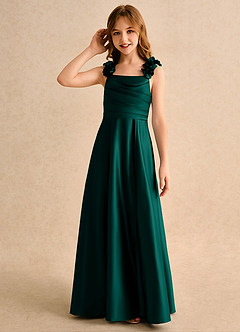 Azazie Rosita Girls Formal vestidos de niña de las flores Vestido de Pino de Satin Mate de Corte en A con Plisado image6