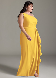 Azazie Liza Bridesmaid Dresses Marigold Mermaid One Shoulder Chiffon Dress image9