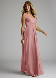 Azazie Gina Bridesmaid Dresses Dusty Rose A-Line V-Neck Pleated Chiffon Dress image3