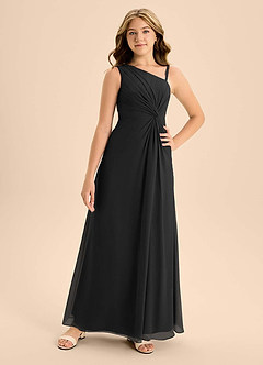 Azazie Brooke Junior Black A-Line Side Slit Chiffon Dress image4