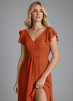 Azazie Omari Vestidos de damas de honor Vestido de Naranja Quemada de Gasa de Corte en A image5