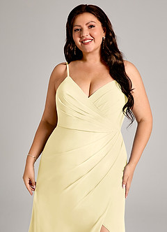 Azazie Maci Vestidos de damas de honor Vestido de Sorbete De Limón de Gasa de Corte Recto con Plisado image12