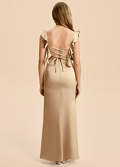Azazie Jessamine Junior Champagne Sheath Ruched Stretch Satin Dress image2