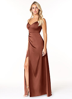 Azazie Marchella Bridesmaid Dresses Clay A-Line Corset Stretch Satin Dress image4