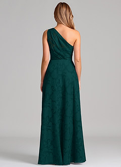Azazie Phaedra Bridesmaid Dresses Pine A-Line One Shoulder Floral Burnout Dress image6