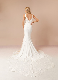 Azazie Estephanie Wedding Dresses Diamond White Champagne Mermaid Sequins Stretch Crepe Dress image2