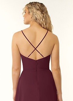 Azazie Naeem Brautjungfernkleider A-Linie V-Hals Rüsche Chiffon Kleid Cabernetrot image5