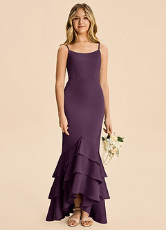 Azazie Fay Junior Plum Mermaid Ruched Stretch Satin Dress image2