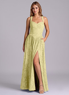 Azazie Francis Bridesmaid Dresses Lemon Sorbet A-Line Corset Floral Burnout Dress image1