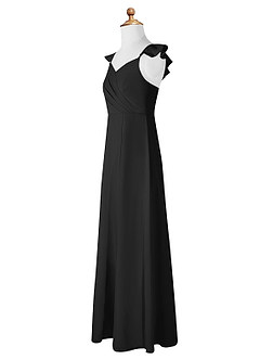 Azazie Amada Junior Abito A-Line in Chiffon Increspato Nero image7