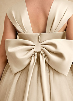 Azazie Chickadee Flower Girl Dresses Champagne Ball-Gown Sweetheart Neckline Matte Satin Dress image6