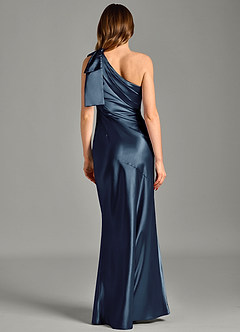 Azazie Yuanna Vestidos de damas de honor Vestido de Azul Marino Oscuro de Satén Metálico de Corte Sirena con Hombro unilateral image6