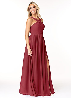 Azazie Elvira Bridesmaid Dresses Pomegranate A-Line Pleated Chiffon Dress image4