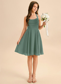 Azazie Kady Junior A-Linie Herzausschnitt Chiffon Kleid Eukalyptus image3