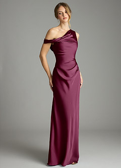 Azazie Emerson Bridesmaid Dresses Mulberry Mermaid Off the Shoulder Stretch Satin Dress image5