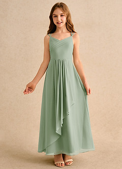 Azazie Zaida Junior Formal Flower Girl Dresses Dusty Sage A-Line Pleated Chiffon Dress image4