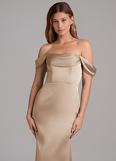 Azazie Miley 신부 들러리 드레스 인어 오프 더 숄더 스트레치 새틴 바닥 길이 드레스 image2