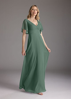 Azazie Alessa Mother of the Bride Dresses Sea Moss A-Line V-Neck Pleated Chiffon Dress image4