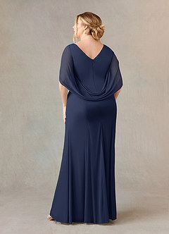 Azazie Belladonna vestidos de madre de la novia Vestido de Azul Marino Oscuro de Malla de Sirena con Cuello en V Plisado image9