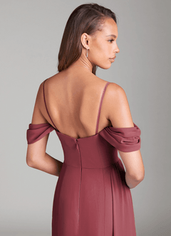 Azazie Amyra Bridesmaid Dresses Merlot Sheath Off the Shoulder Chiffon Convertible Dress image8