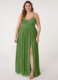 Azazie Zeya Bridesmaid Dresses Basil A-Line V-Neck Pleated Chiffon Dress image6