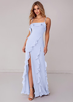 Azazie Malia 신부 들러리 드레스 쉬스 셔링 쉬폰 바닥 길이 드레스 image3