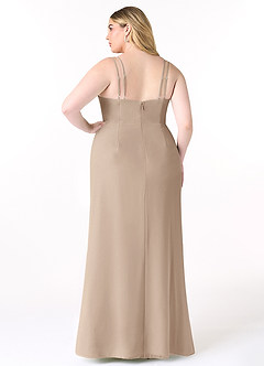 Azazie Leo Bridesmaid Dresses Taupe Mermaid V-Neck Pleated Chiffon Dress image8