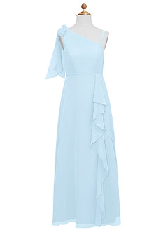 Azazie Aidy Junior Abito A-Line in Chiffon Fiocco Azzurro image5