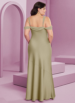 Barbie ♥ Azazie Vestidos de damas de honor Vestido de Musgo Verde de Satén Elástico de Corte Recto con Plisado image7