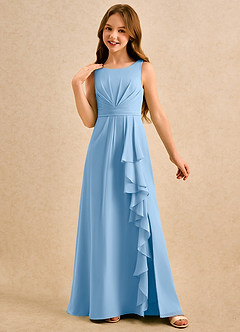 Azazie Chibi Girls Formal Blumenmädchenkleider A-Linie Plissee Chiffon Kleid Puderblau image4