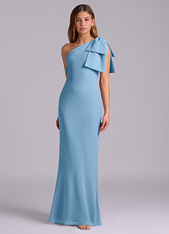 Azazie Yuanna Robes de demoiselle d'honneur Robe Sirène en Mousseline de soie Ue épaule Acier Bleuté image5