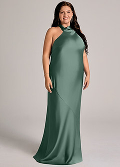 Azazie Velli Abiti da Damigella Abito Sirena in Raso Elasticizzato Collo Alto Eucalipto image11